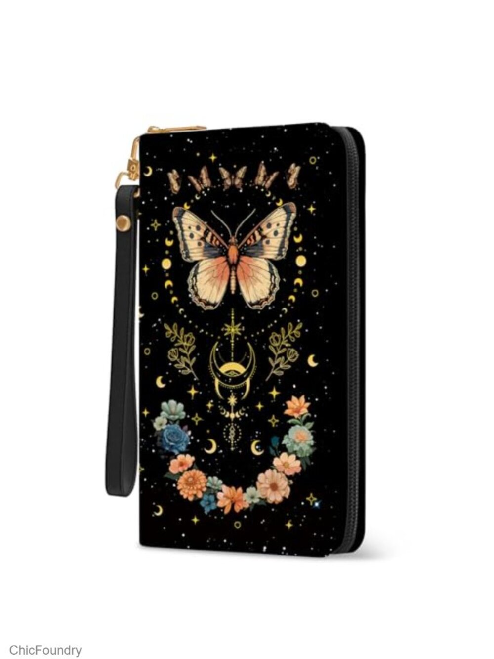 RFID Blocking Wristlet Wallet PVC Polyester Flower Zip Around Card Case Clutch